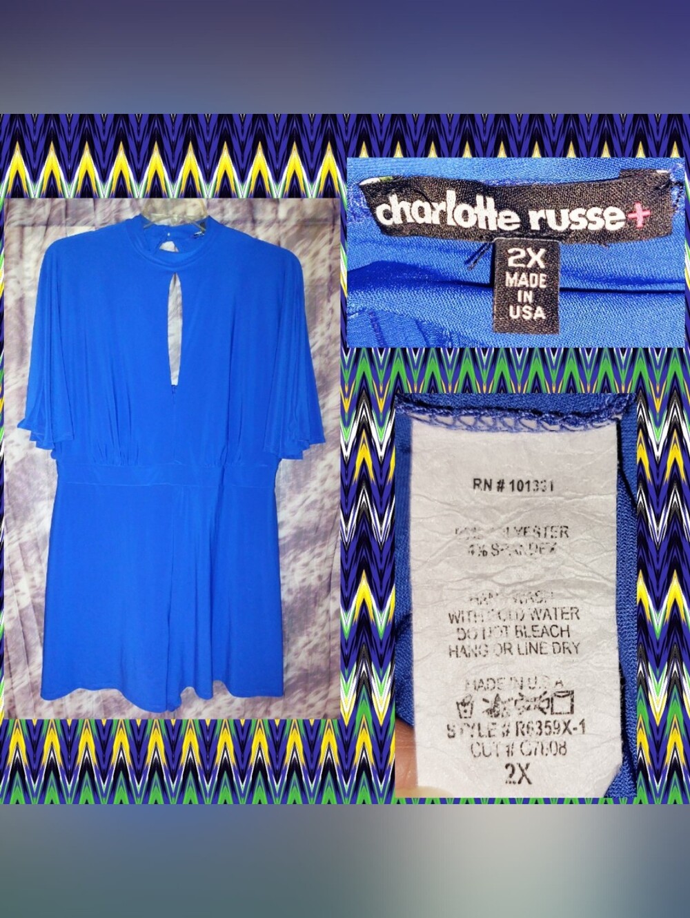 Charlotte Russe Dark Royal Blue w/Keyholes & Flutter Sleeves Soft Knit Romper 2X